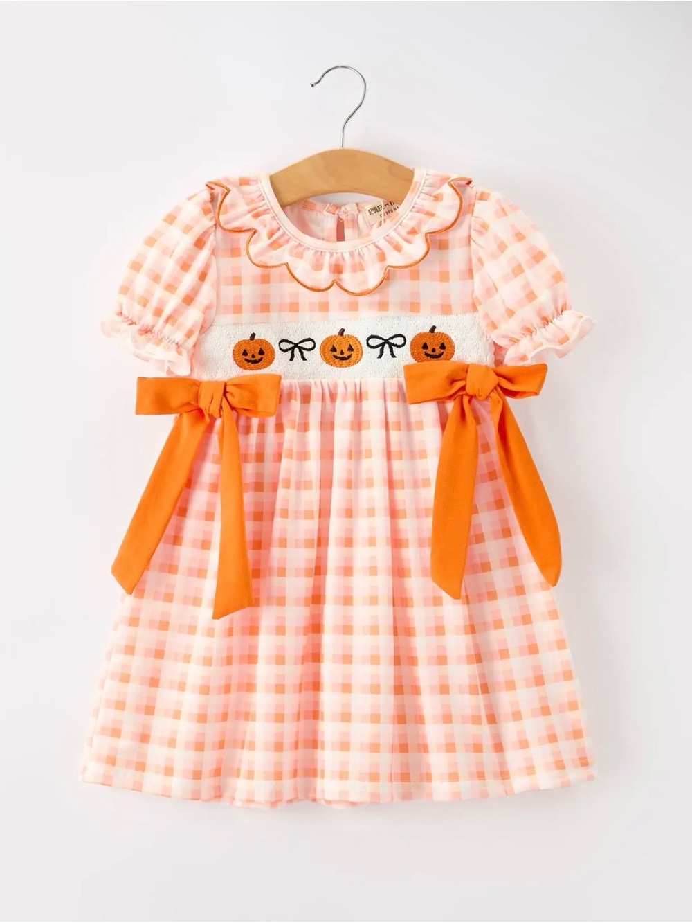 Rylee Faith Halloween Pumpkin Plaid Bow Girls Dress